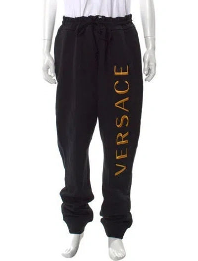 Pre-owned Versace Patterned Embroidered Accent Lounge Bottoms W/ Tags In Black