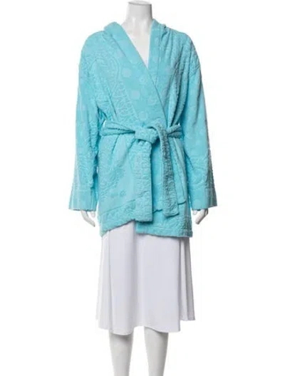 Pre-owned Versace Patterned Embroidered Accent Robe In Blue