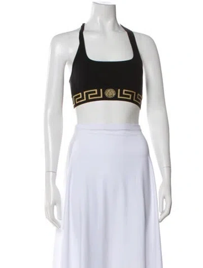 Pre-owned Versace Patterned Halterneck Sports Bra In Black