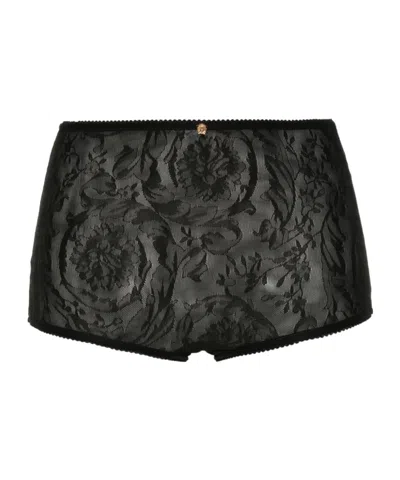Versace Baroque Jacquard Tulle Briefs In Black