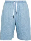 Versace Patterned-jacquard Chambray Shorts In Blue