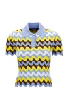 Versace Patterned Jacquard Knit Polo Sweater In Light Blue