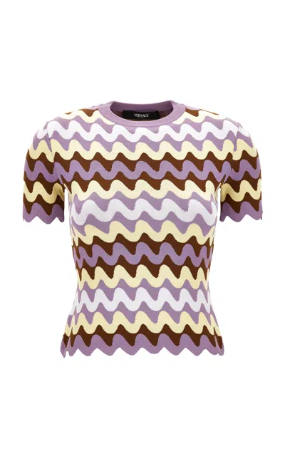 Versace Knitwear With Crewneck And Scalloped Edges In Purple