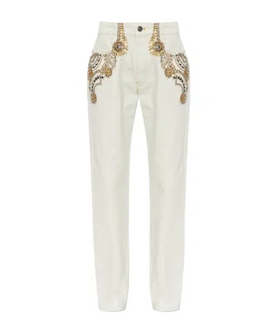 Versace Patterned Jeans In White