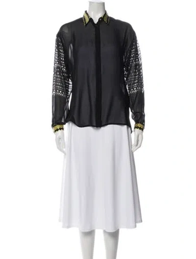Pre-owned Versace Patterned Long Sleeve Blouse In Gray