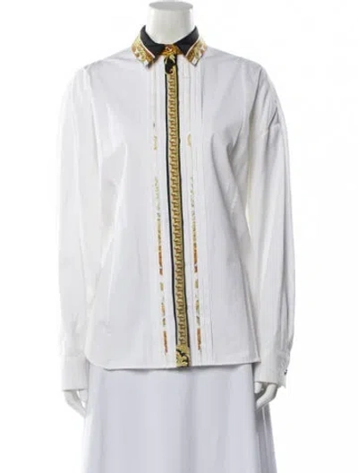 Pre-owned Versace Patterned Long Sleeve Blouse In White