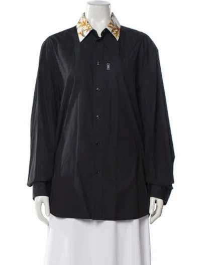 Pre-owned Versace Patterned Long Sleeve Button-up Top In Gray