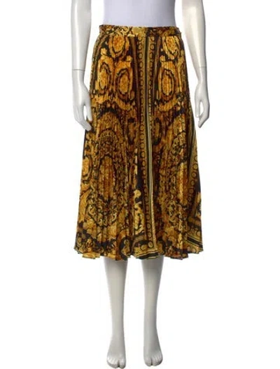 Pre-owned Versace Patterned Midi Length Skirt In Black/yellow