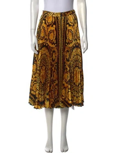 Pre-owned Versace Patterned Midi Length Skirt In Black/yellow