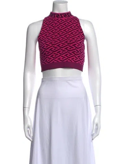 Pre-owned Versace Patterned Mock Neck Crop Top In Black