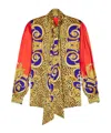 Versace Baroque-print Puff-sleeve Top In Green