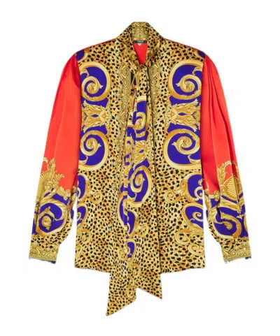 VERSACE BAROQUE-PRINT PUFF-SLEEVE TOP