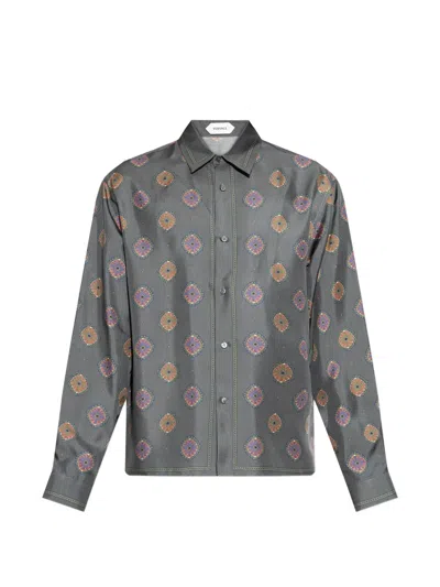 Versace Patterned Silk Shirt In Gray