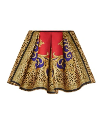 Versace Cheetah Barocco Silk Duchesse Ballet Skirt In Yellow