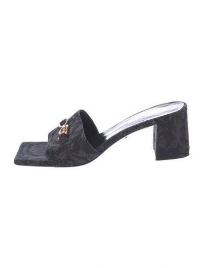 Pre-owned Versace Patterned Slides In Black