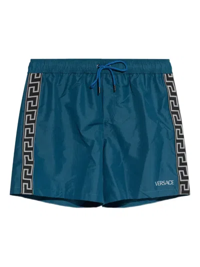 Versace Patterned-stripe Swim Shorts In Blue