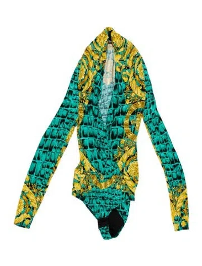 Pre-owned Versace Patterned V-neck Bodysuit In Green