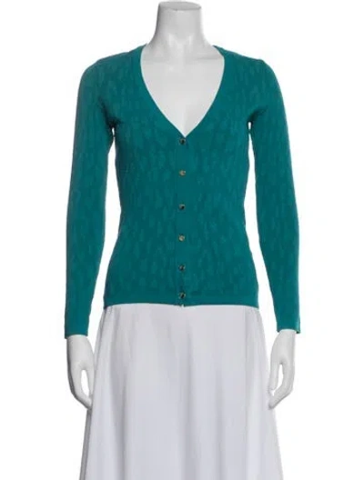 Pre-owned Versace Patterned V-neck Button-up Top In Green