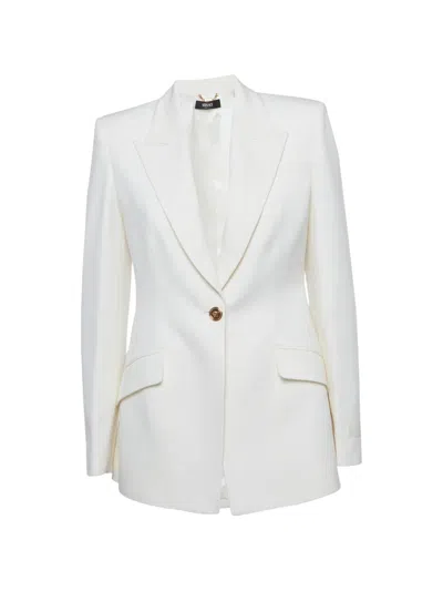 Pre-owned Versace Peak-lapel Gabardine Blazer In Neutral
