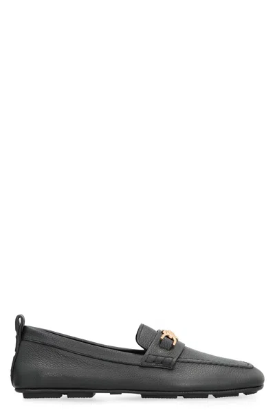 Versace Pebbled Calfskin Driver Loafer In Black