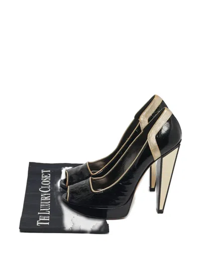 Pre-owned Versace Peep-toe Platform Leather Pumps In Black
