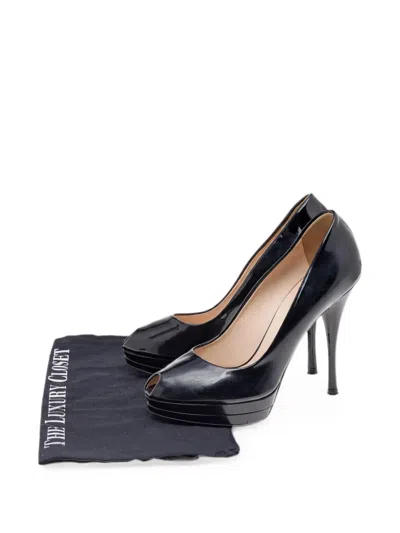 Pre-owned Versace Peep-toe Platform Sandals In Black