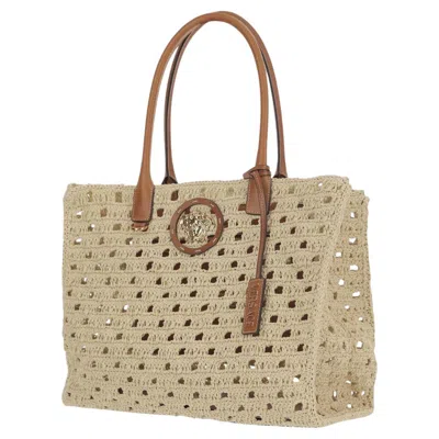 Pre-owned Versace Perforated Cotton Canvas Tote Bag � Beige In Brown