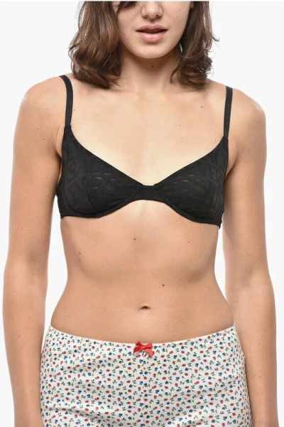 VERSACE PERFORATED FABRIC BRA WITH MONOGRAM PATTERNED