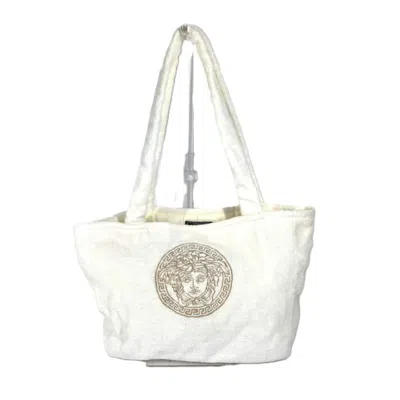 Pre-owned Versace Pile Fabric Beach Bag Shoulder Bag Tote Bag () In White