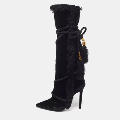 Pre-owned Versace Pillow Talk Size 39 Black Velvet Knee Length Boots