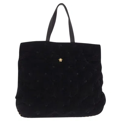 Versace Pillow Talk Velvet Quilted Fover Clutch Tote Bag In Black