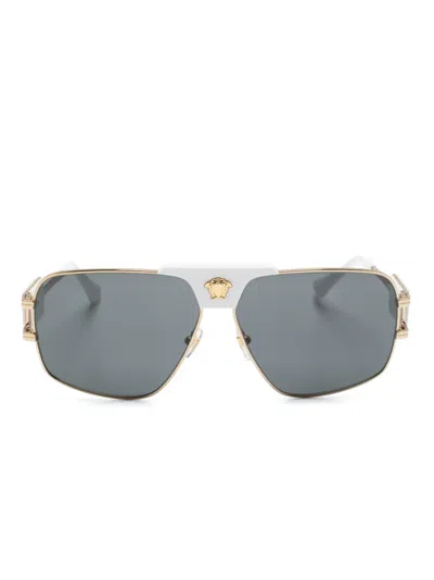 Versace Pilot-frame Tinted Sunglasses In Gold