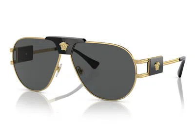 Pre-owned Versace Pilot Sunglasses In Gold/dark Grey (ve2252)