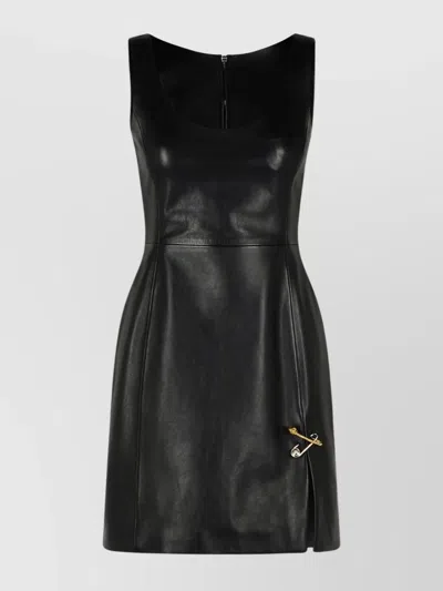 Versace Pin Detail Mini Scoop Sleeveless Dress In Black