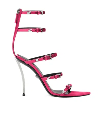 Versace Pin-point 120mm Strappy Sandals In Pink