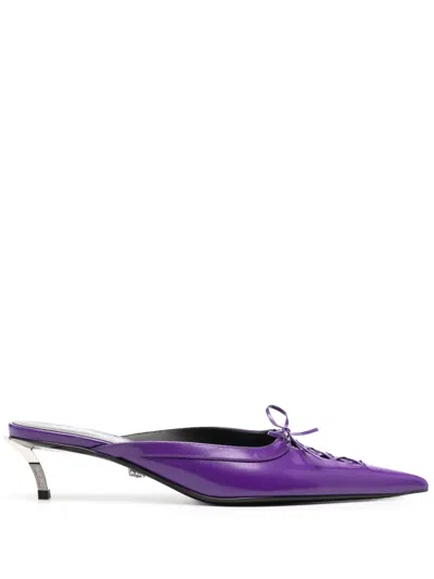 Versace Pin Point Mules With Kitten Heel 50mm In Purple