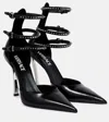 Versace Pin-point Embellished Leather Pumps In Nero-palladio Lucido