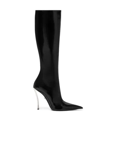 Versace Pin-point Knee-high Boots In Black