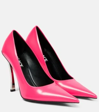 Pre-owned Versace Pin Point Leather Pointed Toe Pump Heels Pink Size 38/ 8 $1,325
