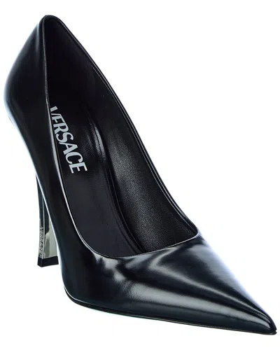 Versace Pin Point Leather Pump In Black