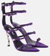 Versace Sandals With Purple Pin-point Heel In Dark Orchid-palladium