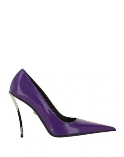 Versace Pin-point Pumps Woman Pumps Purple Size 8 Calfskin