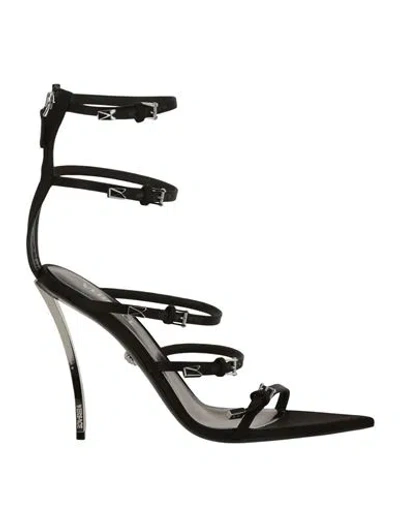 Versace Pin-point Sandals Woman Sandals Black Size 8 Viscose, Silk