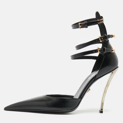 Pre-owned Versace Pin-point Size 39.5 Black Leather Pumps