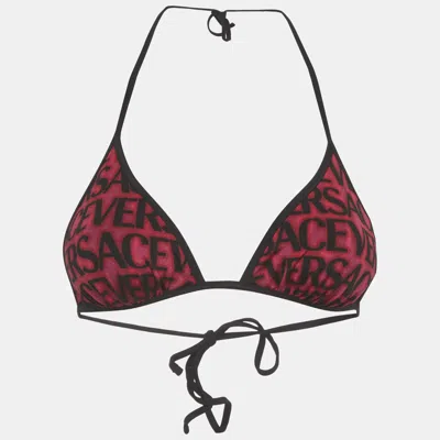 Pre-owned Versace Pink Allover Print Jersey Reversible Bikini Top Xs