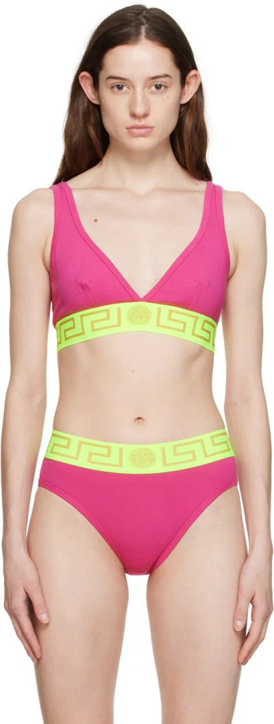 Versace Greca-print Bra In Pink