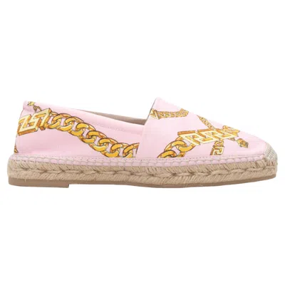 Pre-owned Versace Pink & Multicolor  Chain Print Espadrille Flats Size 37