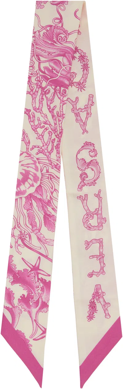 Versace Pink & Off-white Underwater Barocco Silk Scarf