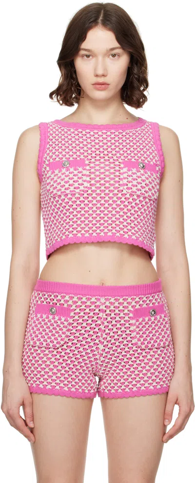 Versace Pink & White Crochet Boxy Knit Top