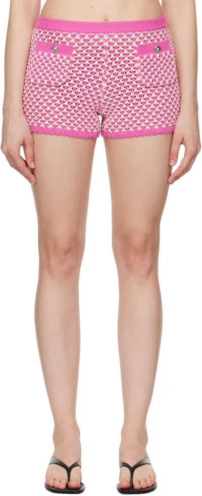 Versace Pink & White Crochet Knit Shorts